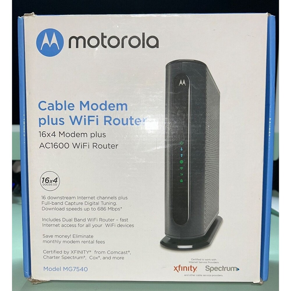 Motorola MG7540 16x4 Cable Modem Plus AC1600 WiFi Router NEW-OPEN BOX